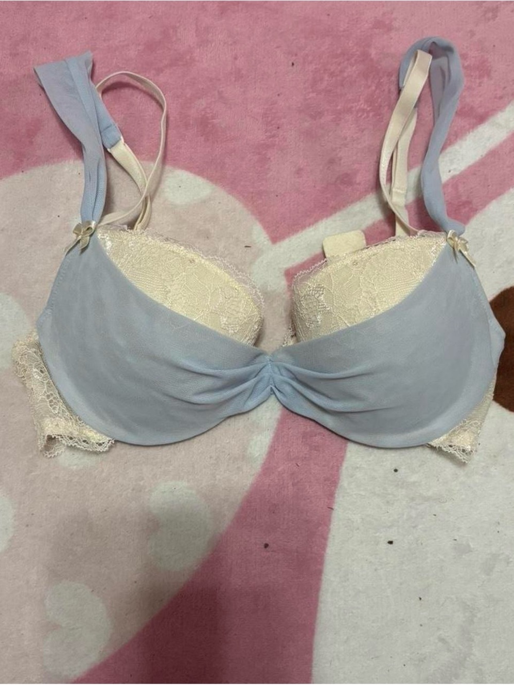 Light Blue & Cream Lace Push-Up Bra - Unbranded